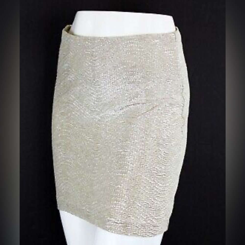 BCBGeneration Silverly gold shiny pull on stretchy Mini Skirt